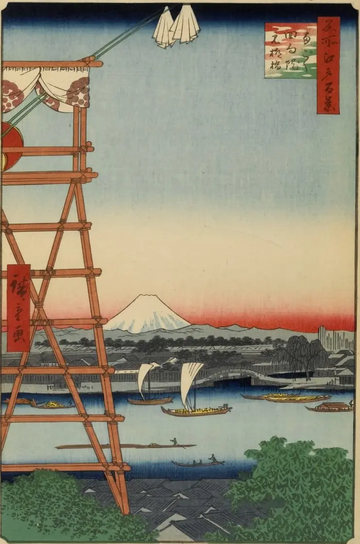 Ryogoku Ekoin and Moto-Yanagibashi Bridge by Utagawa Hiroshige, canvas print