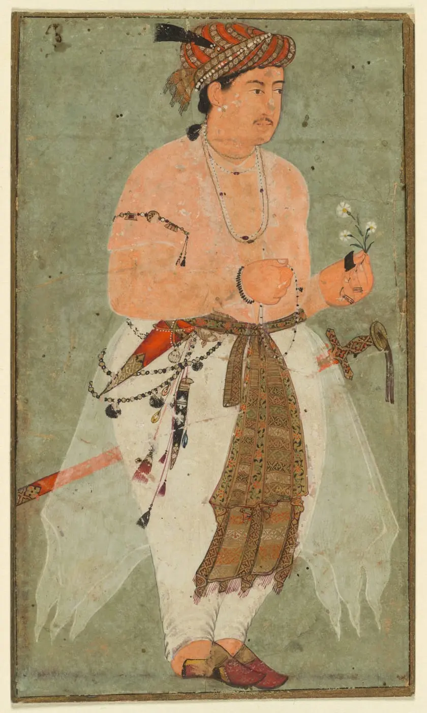 A Mughal Prince, Perhaps Danyal, Holding a Sprig of Flowers by Unknown artist, canvas print