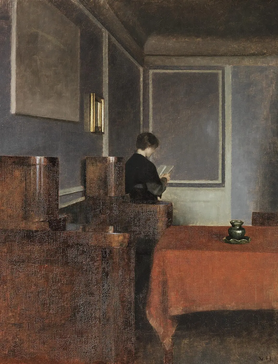 Interior with an Empire Sofa by Vilhelm Hammershøi, canvas print