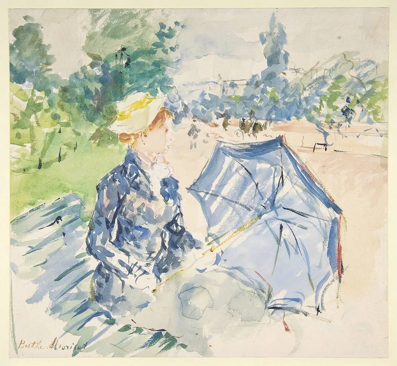 A Woman Seated at a Bench on the Avenue du Bois by Berthe Morisot, canvas print