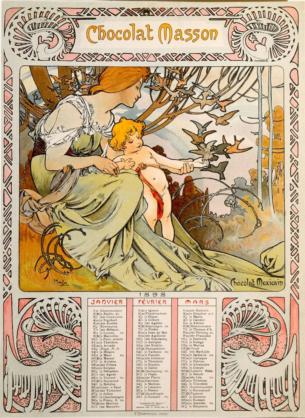 Ages of Man Calendar for Chocolat Masson by Alphonse Mucha, canvas print