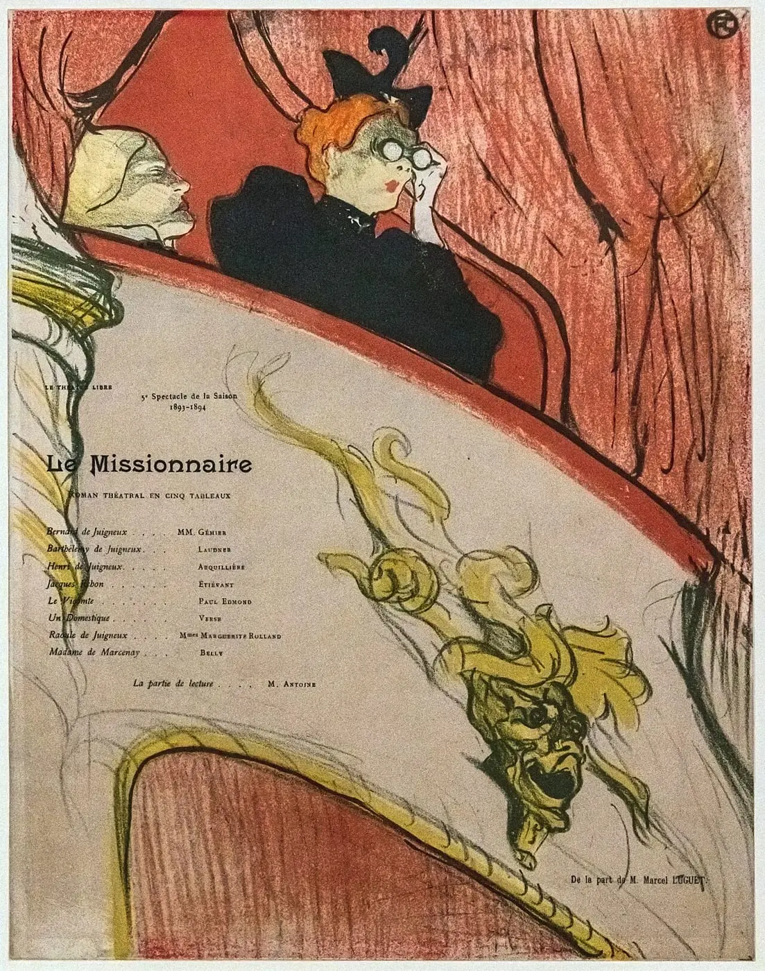 La loge au mascaron doré, programme pour 'Le Missionnaire' by Henri de Toulouse-Lautrec, canvas print