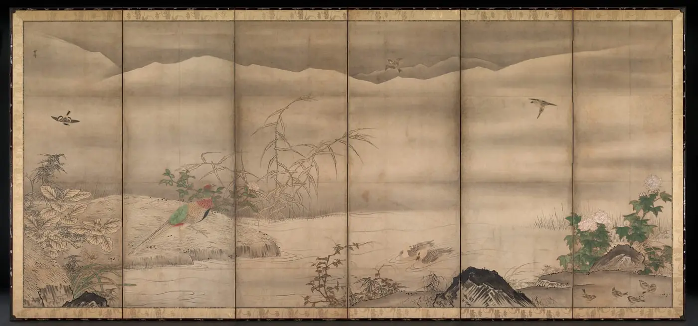 Birds and Flowers in a Landscape of the Four Seasons by Sesshū Tōyō, canvas print