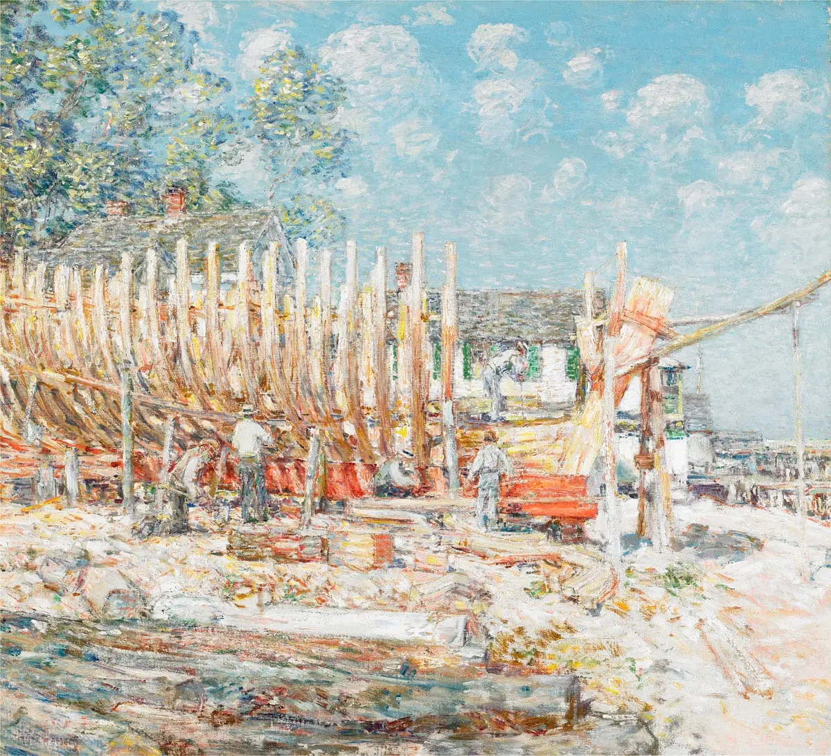 Building the Schooner, Provincetown by Childe Hassam, canvas print
