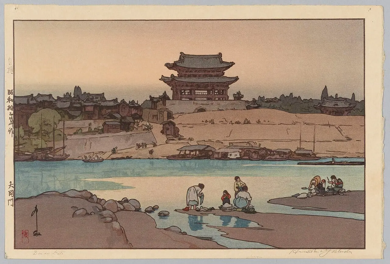 Daidōmon (la Porte de Taedong), Pyongyang, actuelle Corée du Nord by Hiroshi Yoshida, canvas print