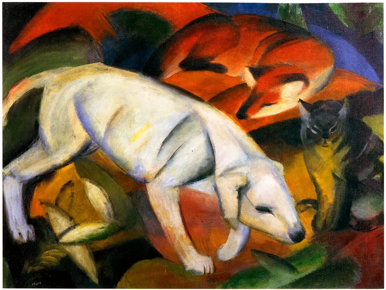 Drei Tiere (Hund, Fuchs und Katze) by Franz Marc, canvas print