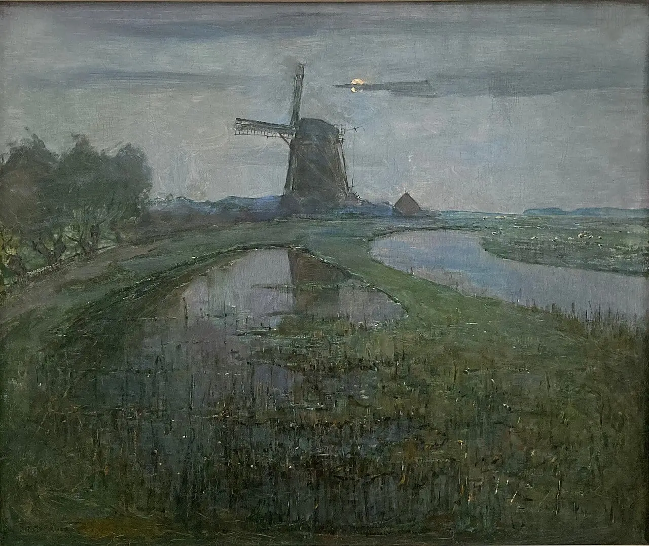 Eastside Mill along the River Gein by Moonlight by Piet Mondrian, canvas print