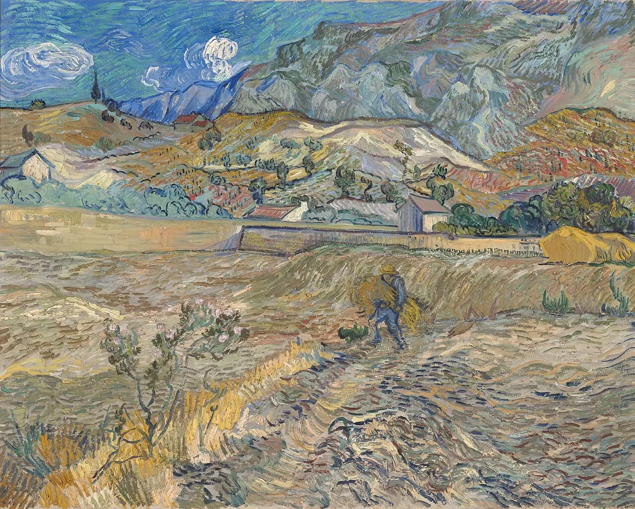 Enclosed Wheat Field with Peasant / Landscape at Saint-Rémy by Vincent van Gogh, canvas print