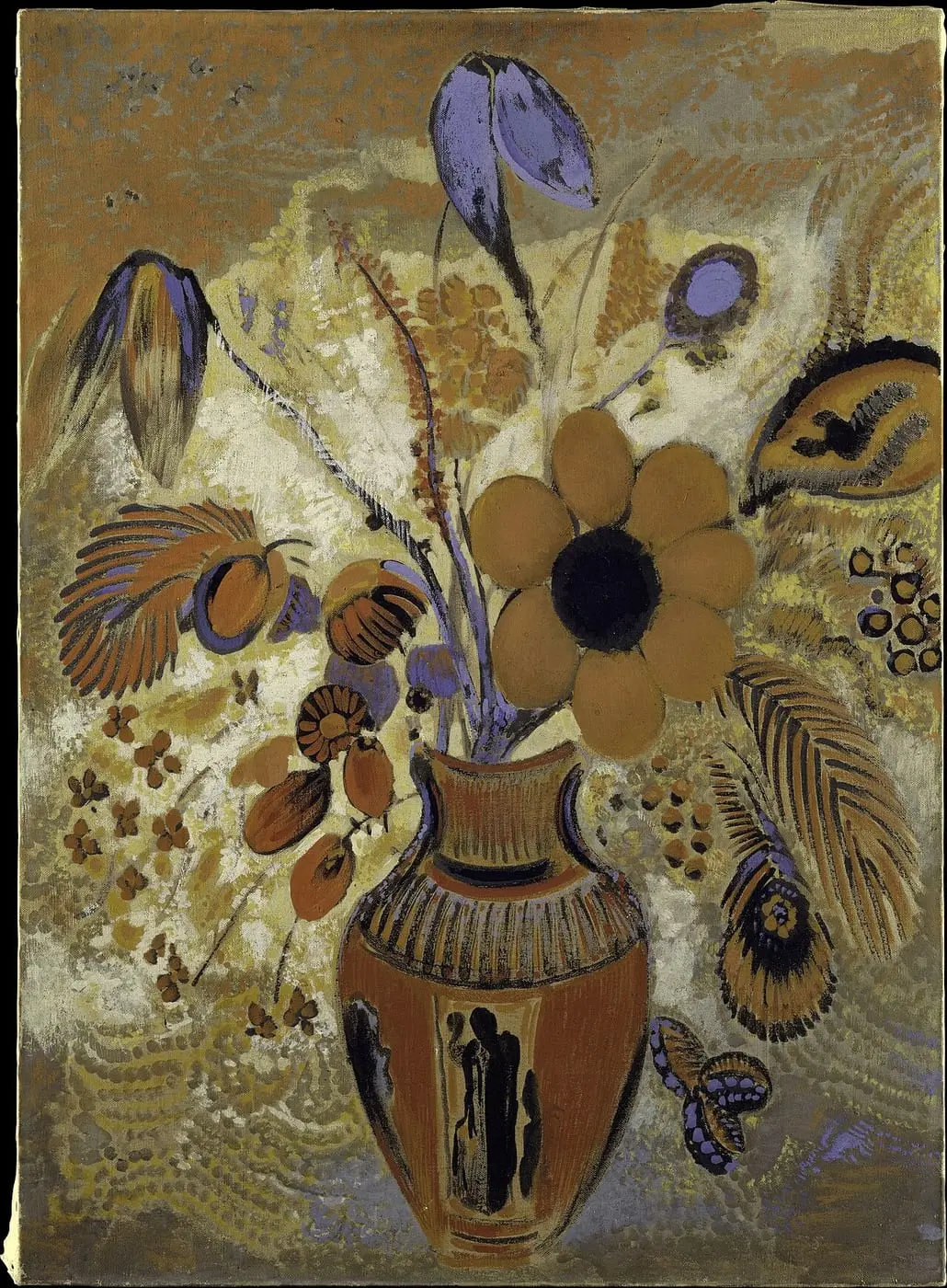 Etruscan Vase with Flowers by Odilon Redon, canvas print