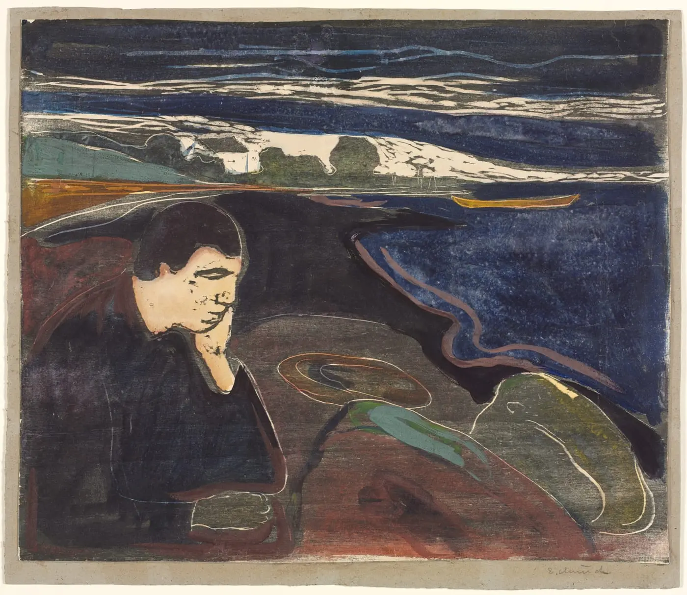 Evening, Melancholy I by Edvard Munch, canvas print