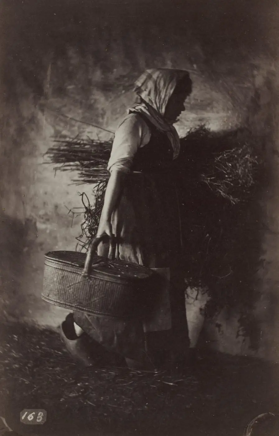 Female Peasant Carrying a Basket and Hay by Auguste Giraudon, canvas print