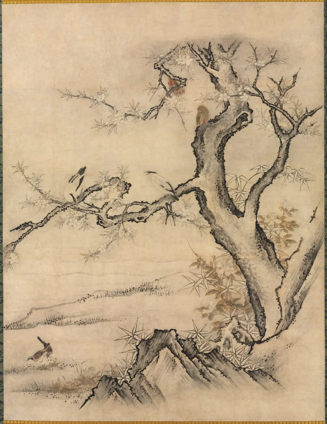 Flowers and Birds in a Spring Landscape by Kano Motonobu, canvas print