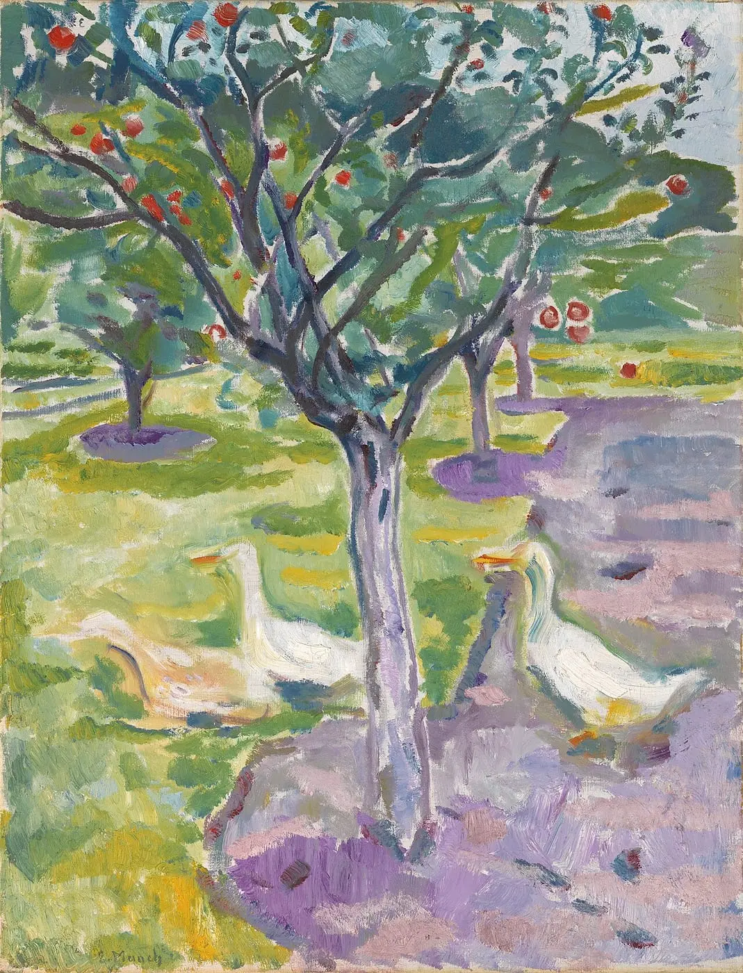 Geese in an Orchard by Edvard Munch, canvas print