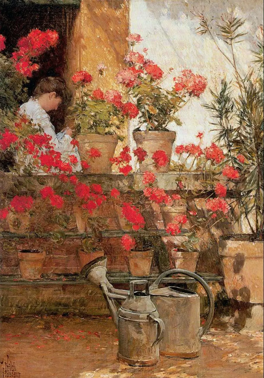 Geraniums by Childe Hassam, canvas print