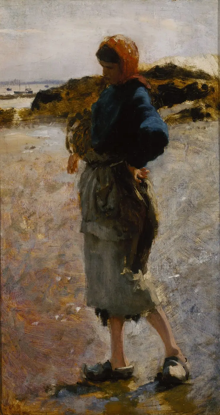 Girl on the Beach, Sketch for "Oyster Gatherers of Cancale" by John Singer Sargent, canvas print