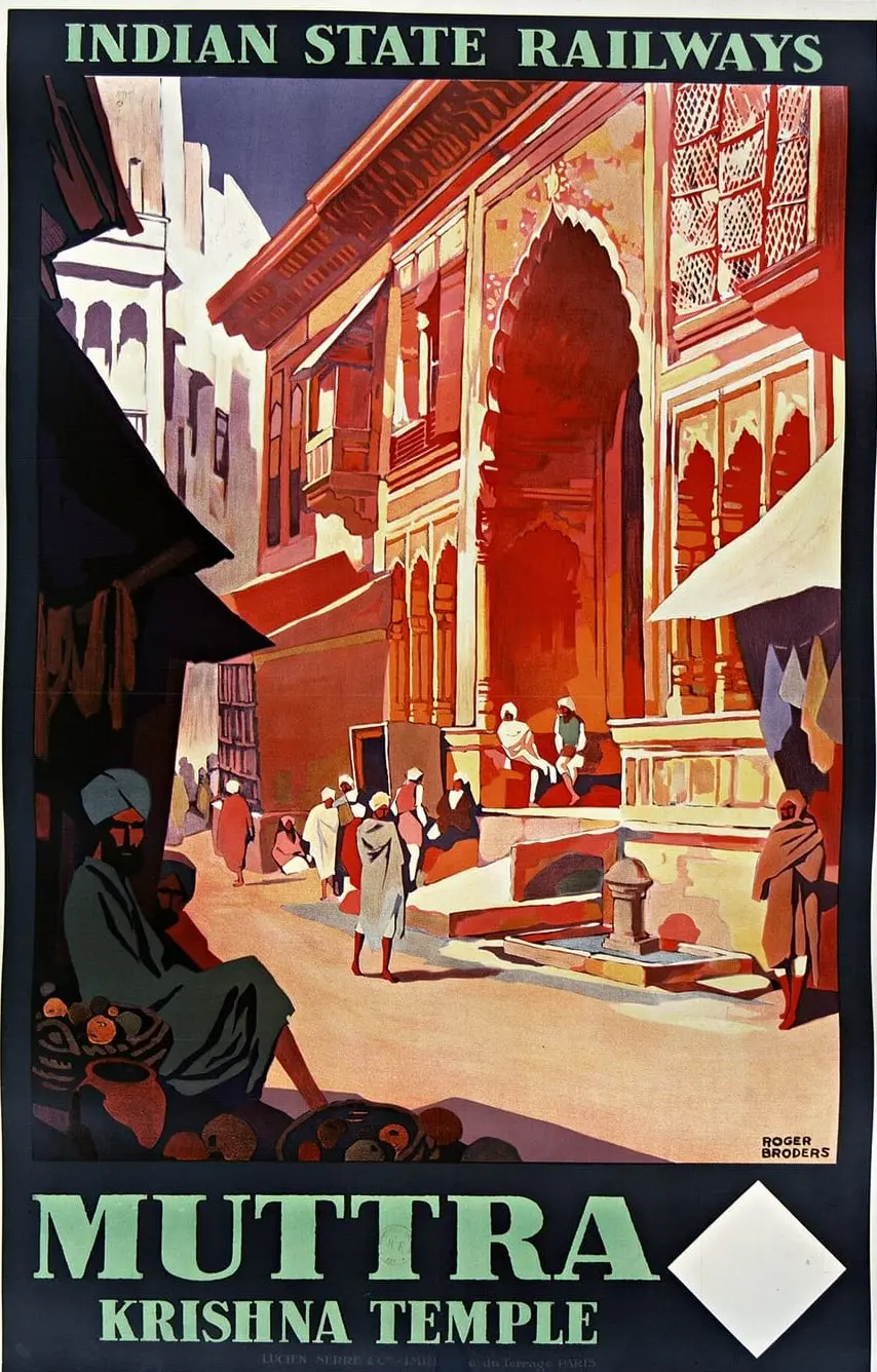 Indian State Railways. Muttra, Krishna temple by Roger Broders, canvas print
