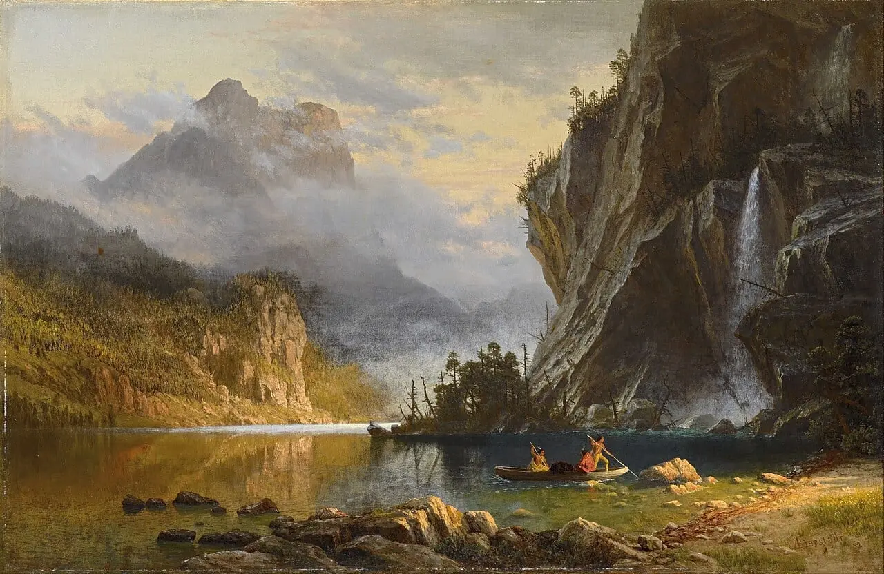 Indians Spear Fishing by Albert Bierstadt, canvas print