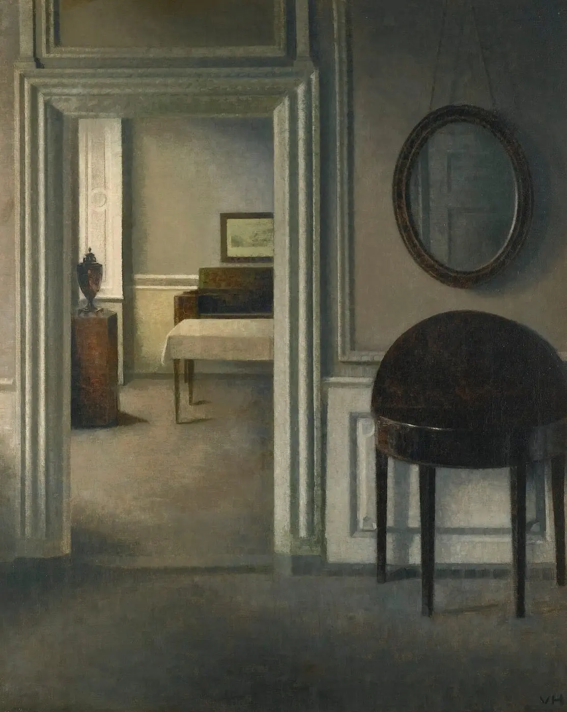 Interior with a mirror by Vilhelm Hammershøi, canvas print