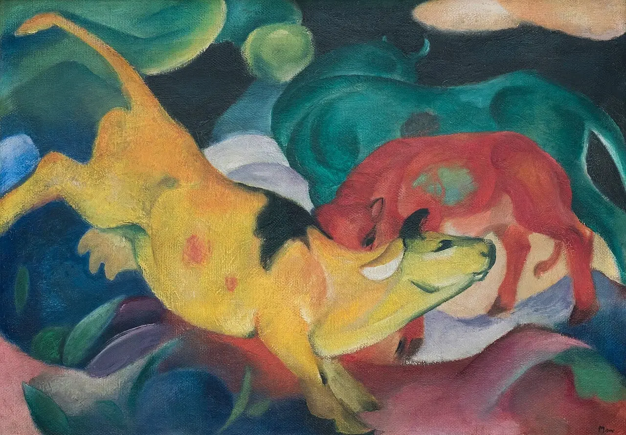 Kühe Rot Grün Gelb by Franz Marc, canvas print