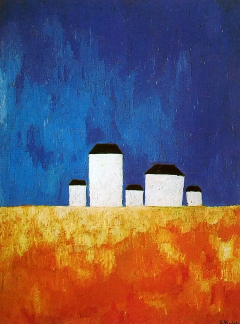 Landscape with 5 Houses by Kazimir Malevich, canvas print