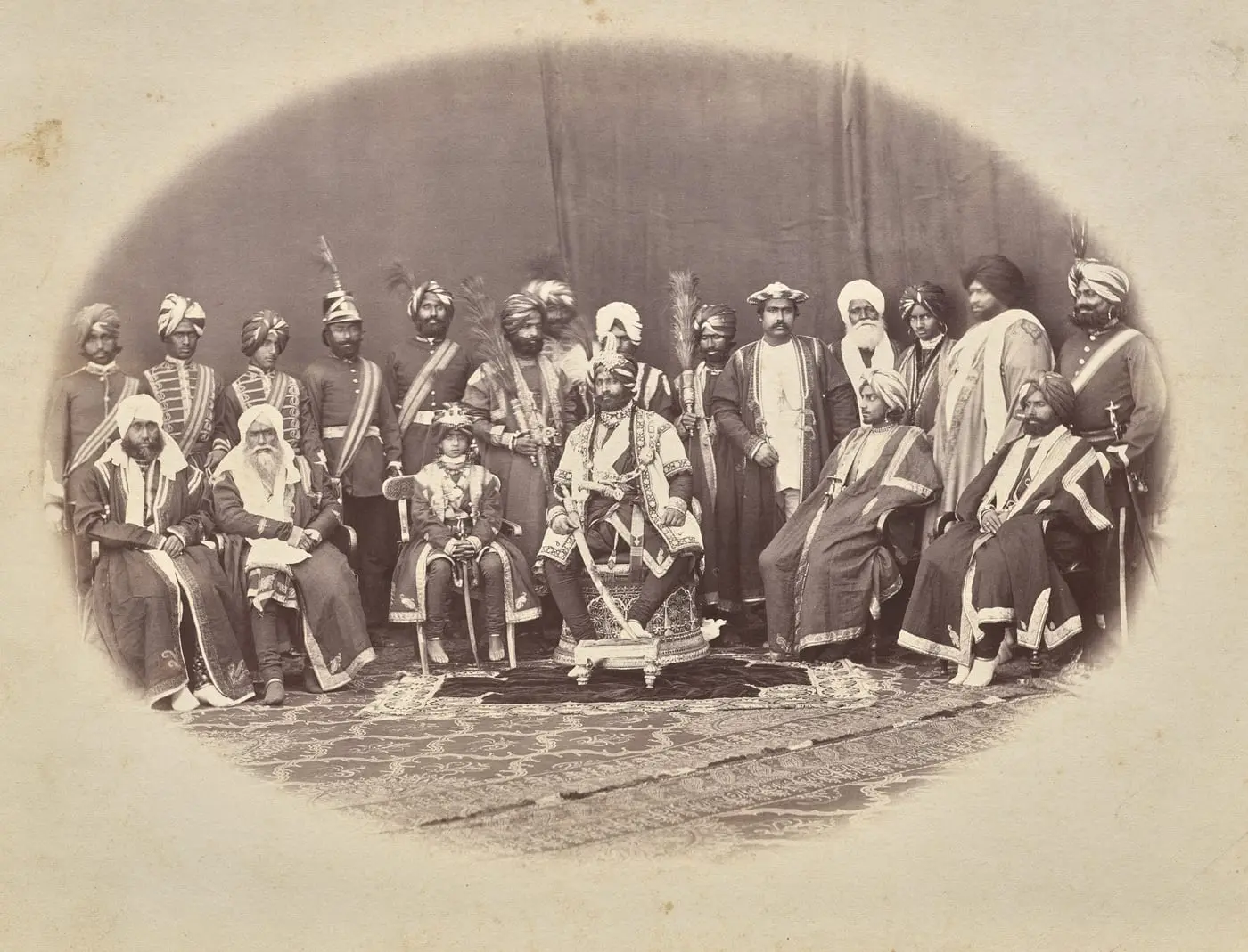 Maharaja Ranbir Singh of Jammu and Kashmir with Sons and Courtiers by Bourne & Shepherd, canvas print