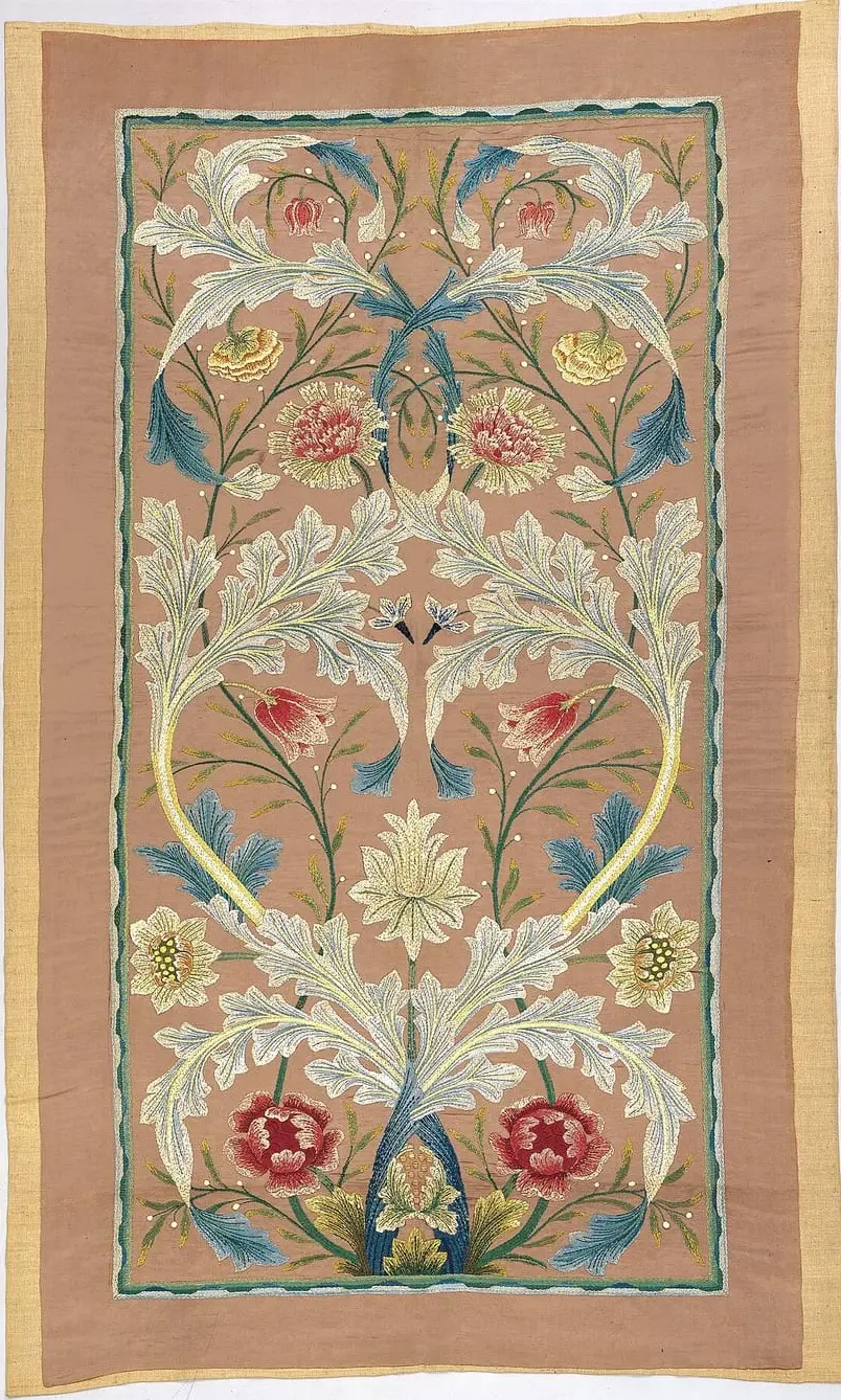 Panel of floral embroidery by William Morris, canvas print