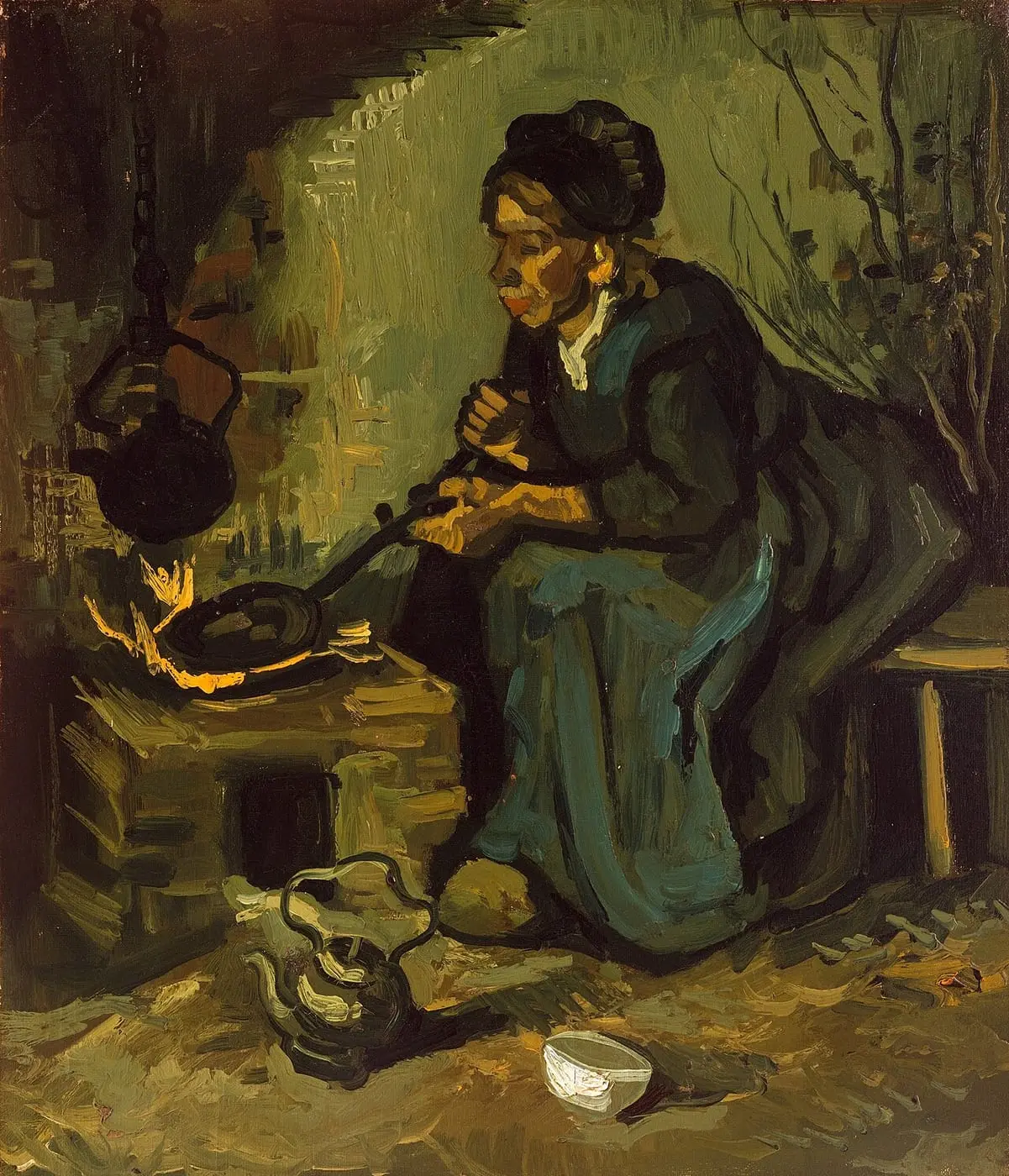 Peasant Woman Cooking by a Fireplace by Vincent van Gogh, canvas print