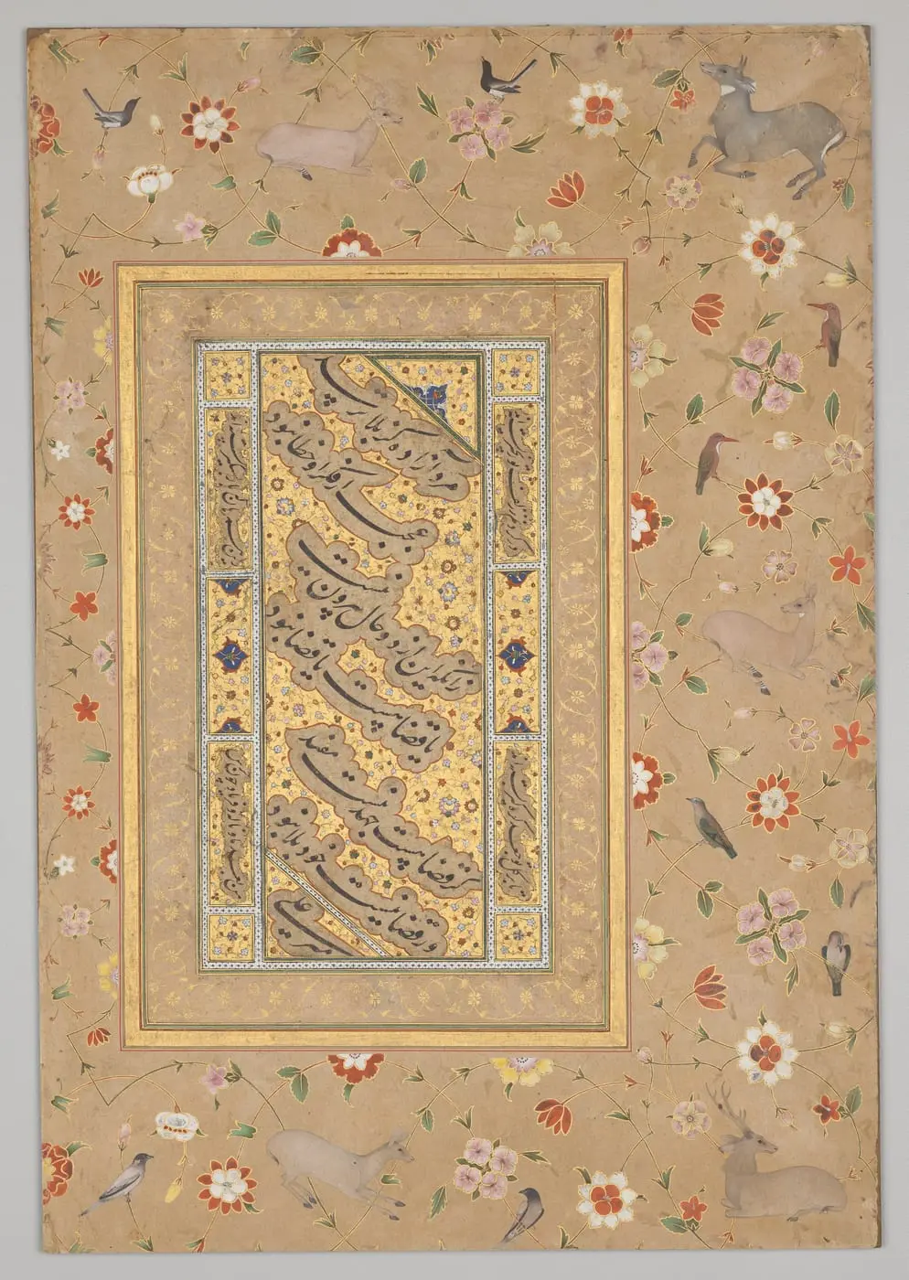 Persian calligraphy framed by an ornamental border of flowers, birds… by Mir 'Ali Haravi, canvas print
