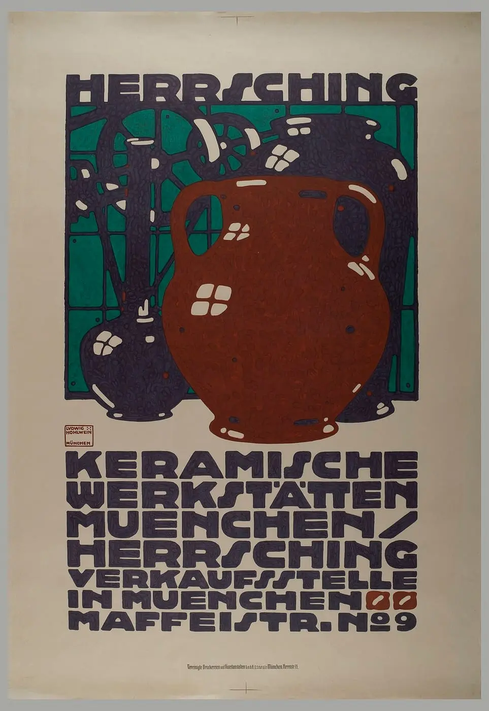 Poster, Herrsching Keramische Werkstätten by Ludwig Hohlwein, canvas print