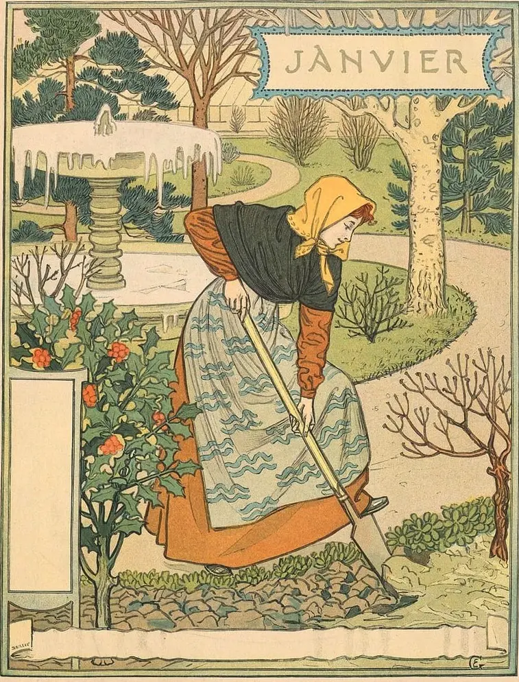 Print, January, from La Belle Jardinière by Eugène Grasset, canvas print
