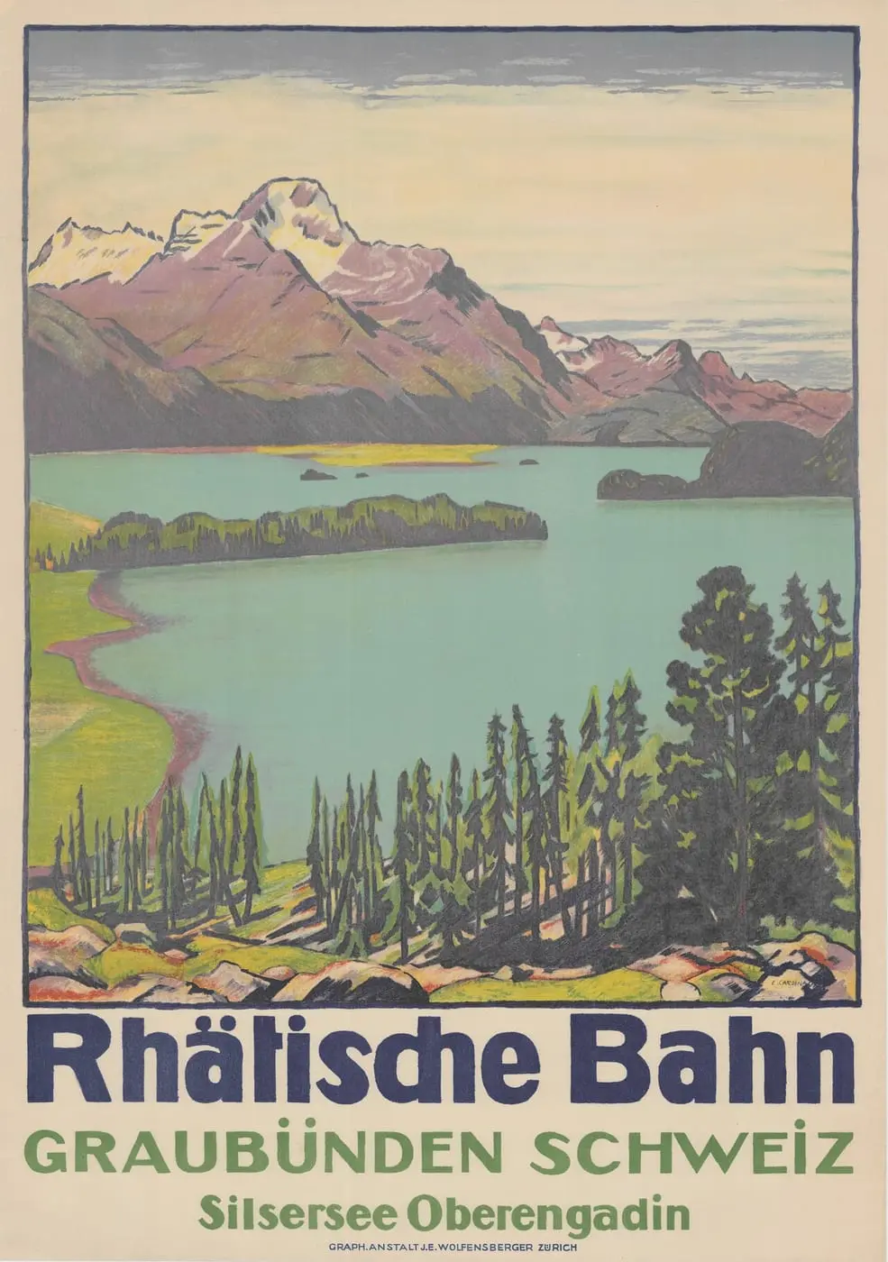 Rhätische Bahn, Graubünden, Schweiz, Silsersee, Oberengadin by Emil Cardinaux, canvas print