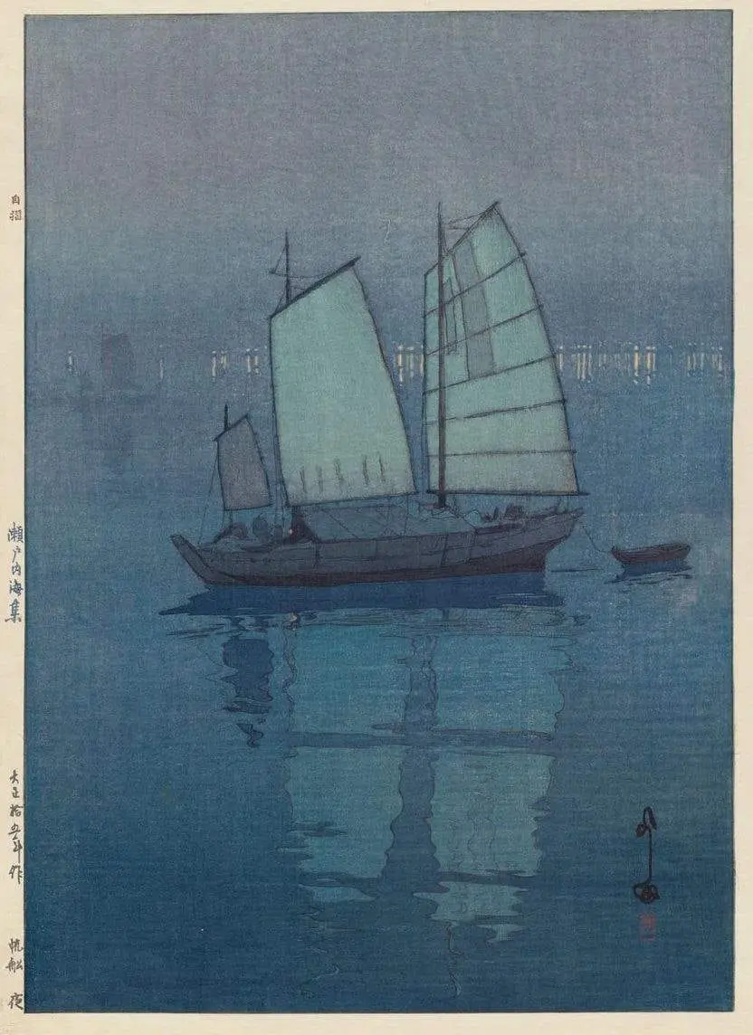 Sailing Boats, Night by Hiroshi Yoshida, canvas print