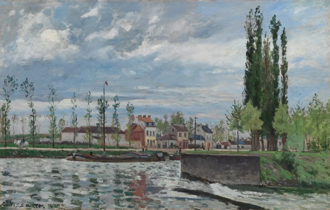 The Lock at Pontoise by Camille Pissarro, canvas print