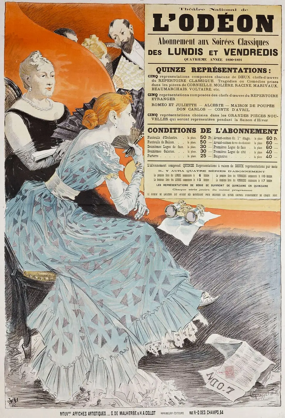 Théâtre National de L'ODEON, Abonnement aux Soirées Classiques DES… by Eugène Grasset, canvas print