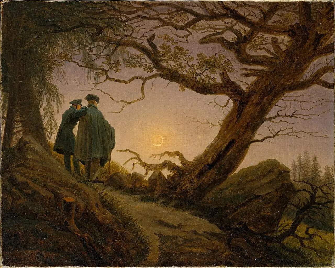 Two Men Contemplating the Moon by Caspar David Friedrich, canvas print