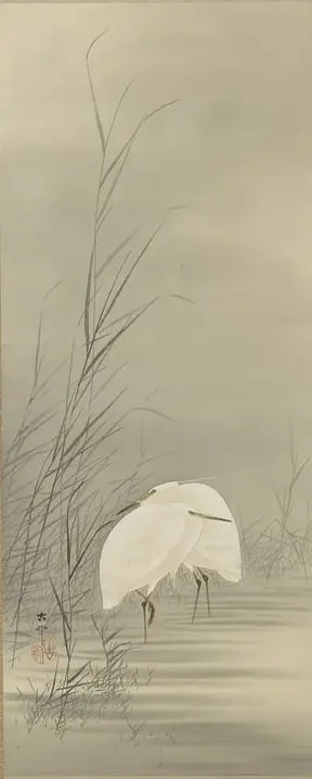 Zilverreigers in moeras, AK-RAK -5 by Ohara Koson, canvas print